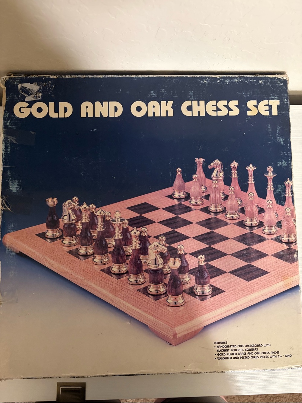 1989♟️Vintage Gold & Oak Chess Full Set♟️All Original Pieces & Box ♟️